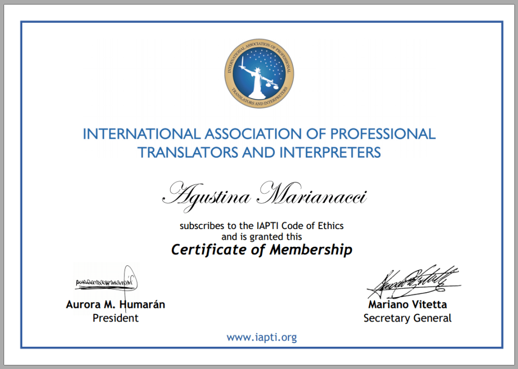 IAPTI Certificate of Membership