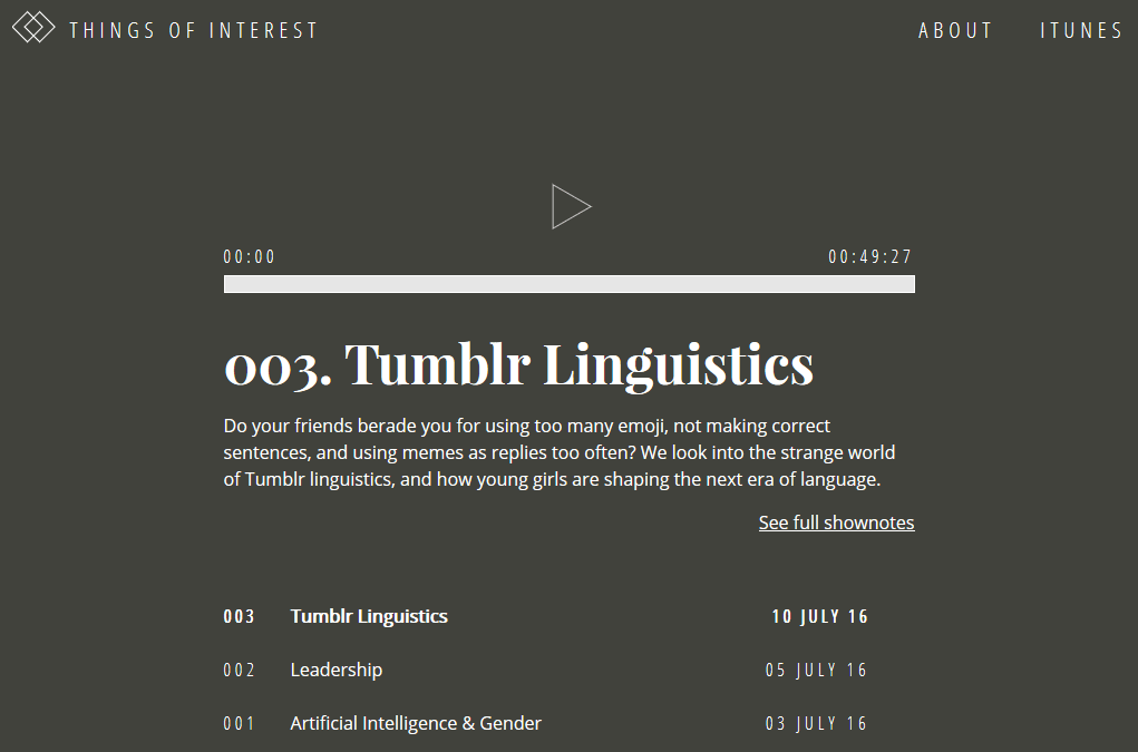 Things of Interest, by Serena Chen and Sophia Frentz